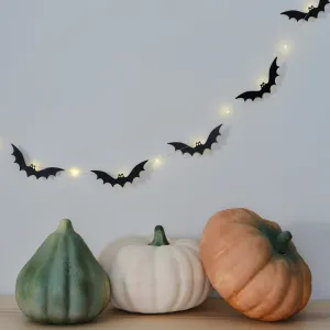 Black Bat Wooden Halloween Bunting with Light up Eyes