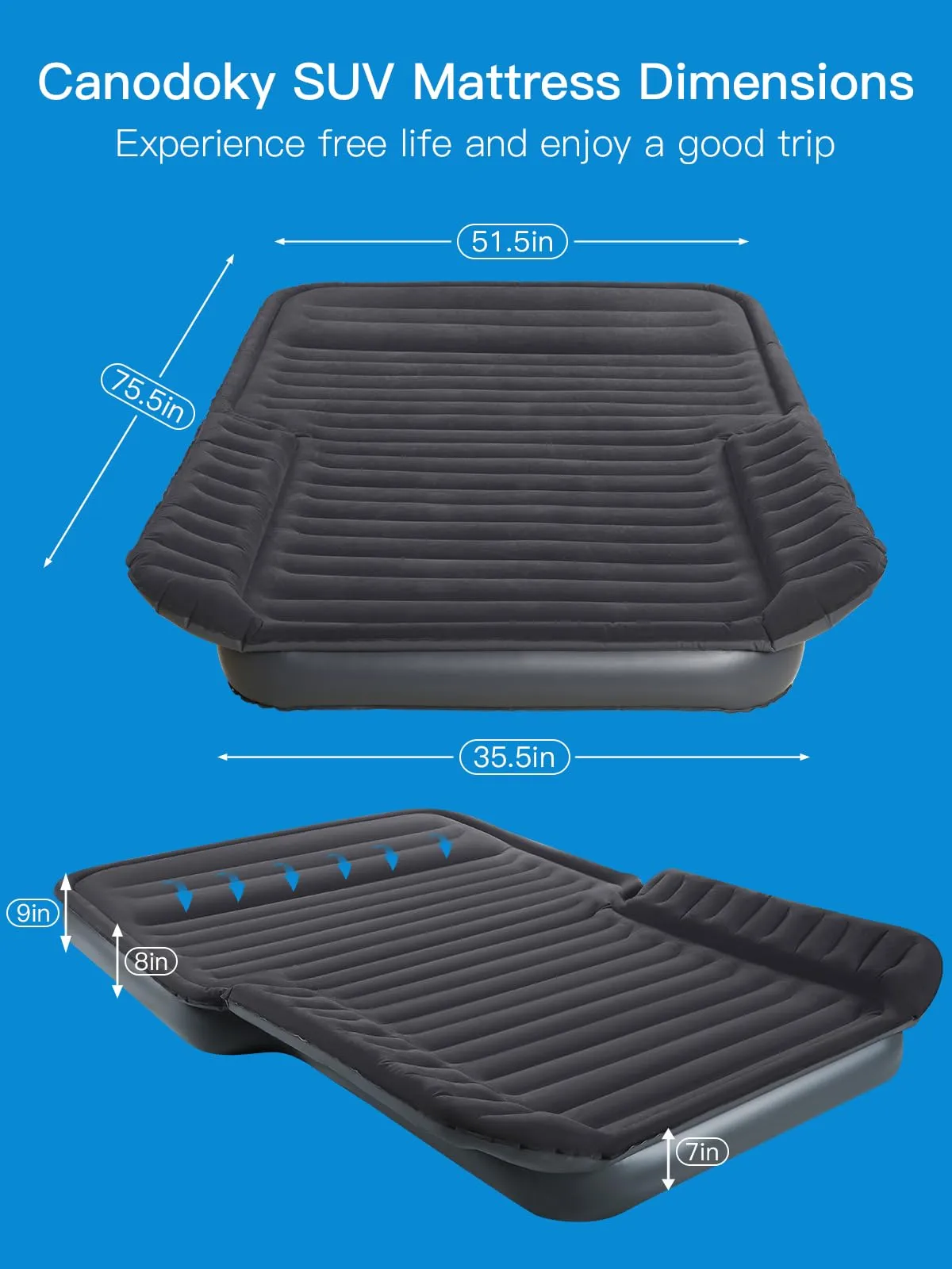 Canodoky Upgraded SUV Air Mattress with Cordless Built-in Pump & 'Mattress Wings', 7-inch Height car Mattress | Car Camping Mattress for Mid/Large SUV, Minivan, Truck | 660 lb Capacity