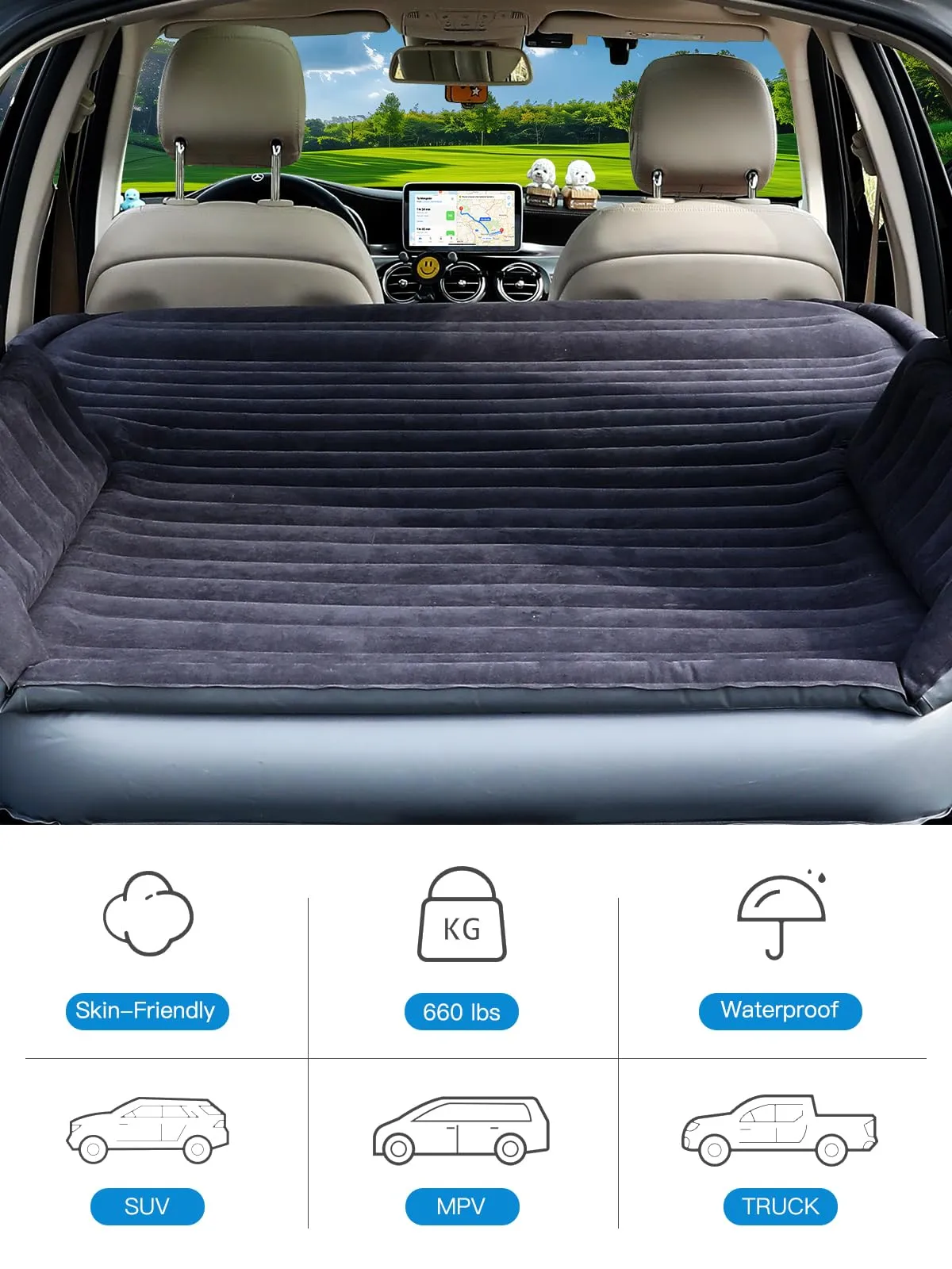Canodoky Upgraded SUV Air Mattress with Cordless Built-in Pump & 'Mattress Wings', 7-inch Height car Mattress | Car Camping Mattress for Mid/Large SUV, Minivan, Truck | 660 lb Capacity