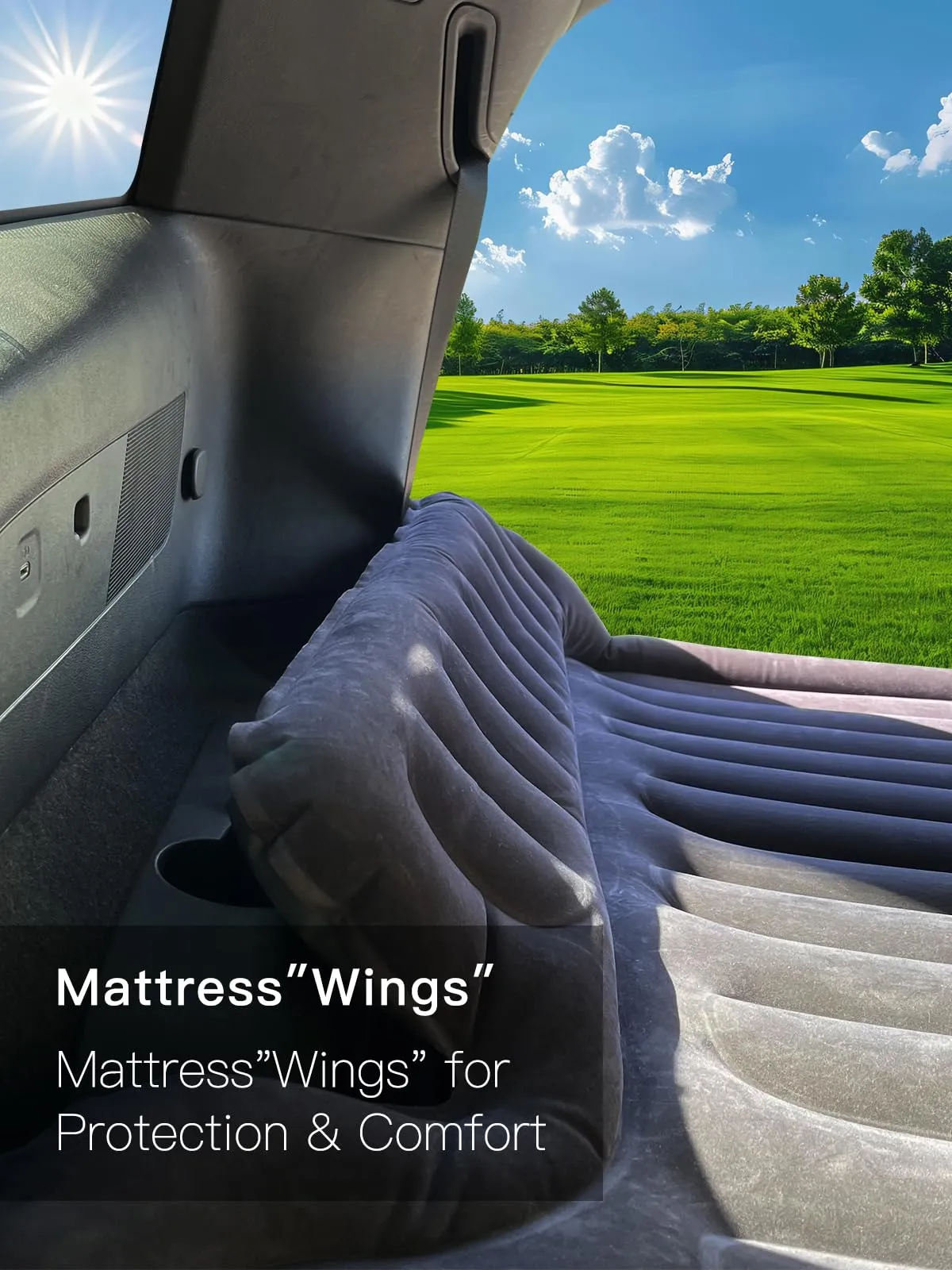 Canodoky Upgraded SUV Air Mattress with Cordless Built-in Pump & 'Mattress Wings', 7-inch Height car Mattress | Car Camping Mattress for Mid/Large SUV, Minivan, Truck | 660 lb Capacity