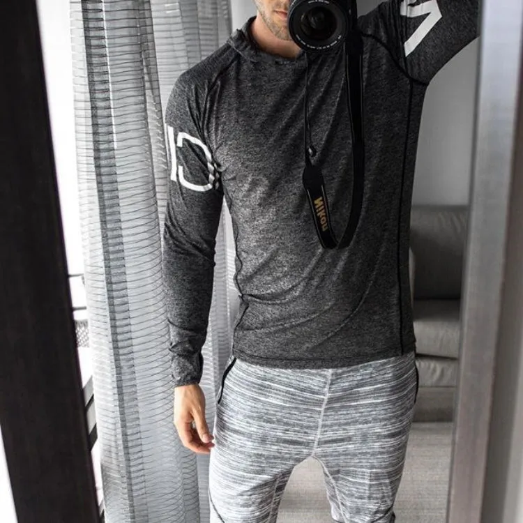 Moisture Wicking Hoodie Spring and Autumn Hooded T-shirt Male Brother Fitness Leisure Sports