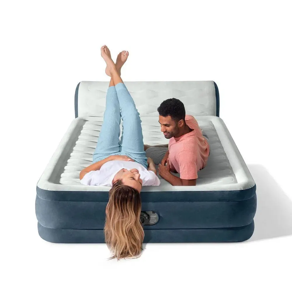 New - Intex 18" Pillow Top Air Mattress with Electric Pump and Headboard - Queen Size