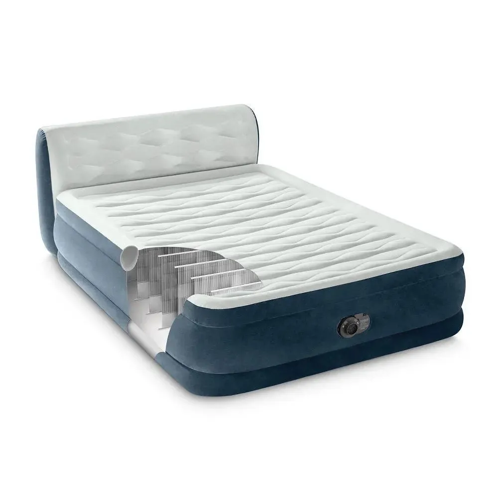 New - Intex 18" Pillow Top Air Mattress with Electric Pump and Headboard - Queen Size