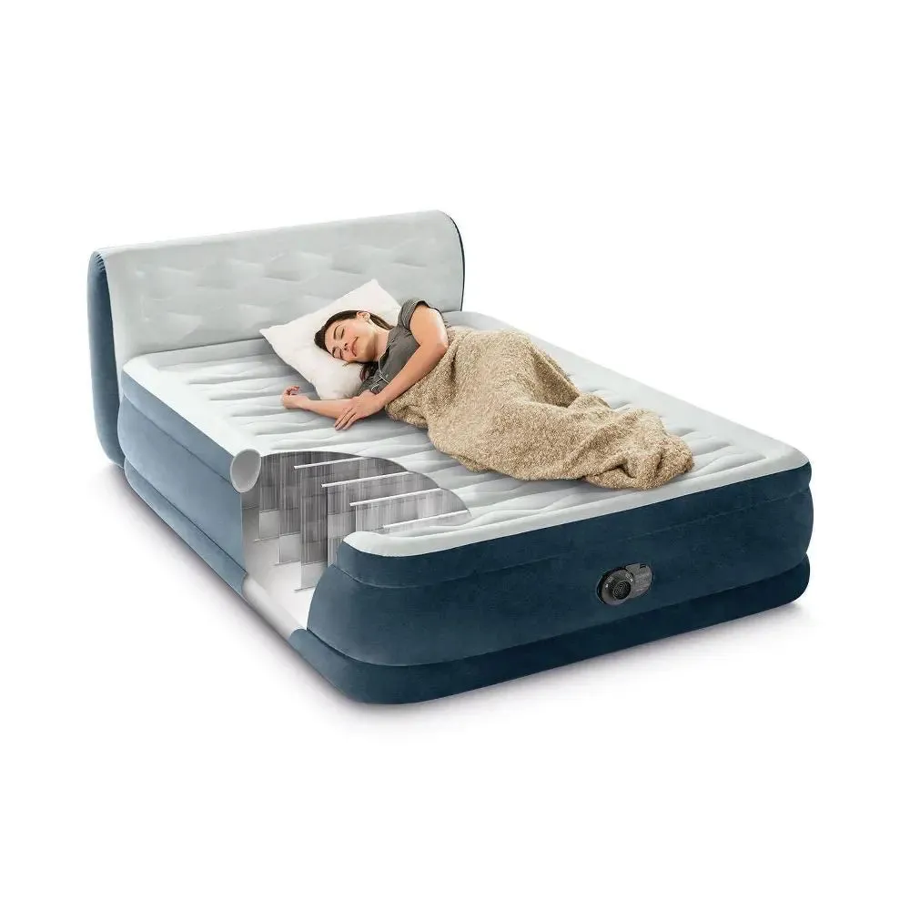 New - Intex 18" Pillow Top Air Mattress with Electric Pump and Headboard - Queen Size