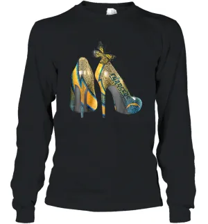 NFL Los Angeles Chargers High Heel Butterfly Rhinestone Long Sleeve T-Shirt