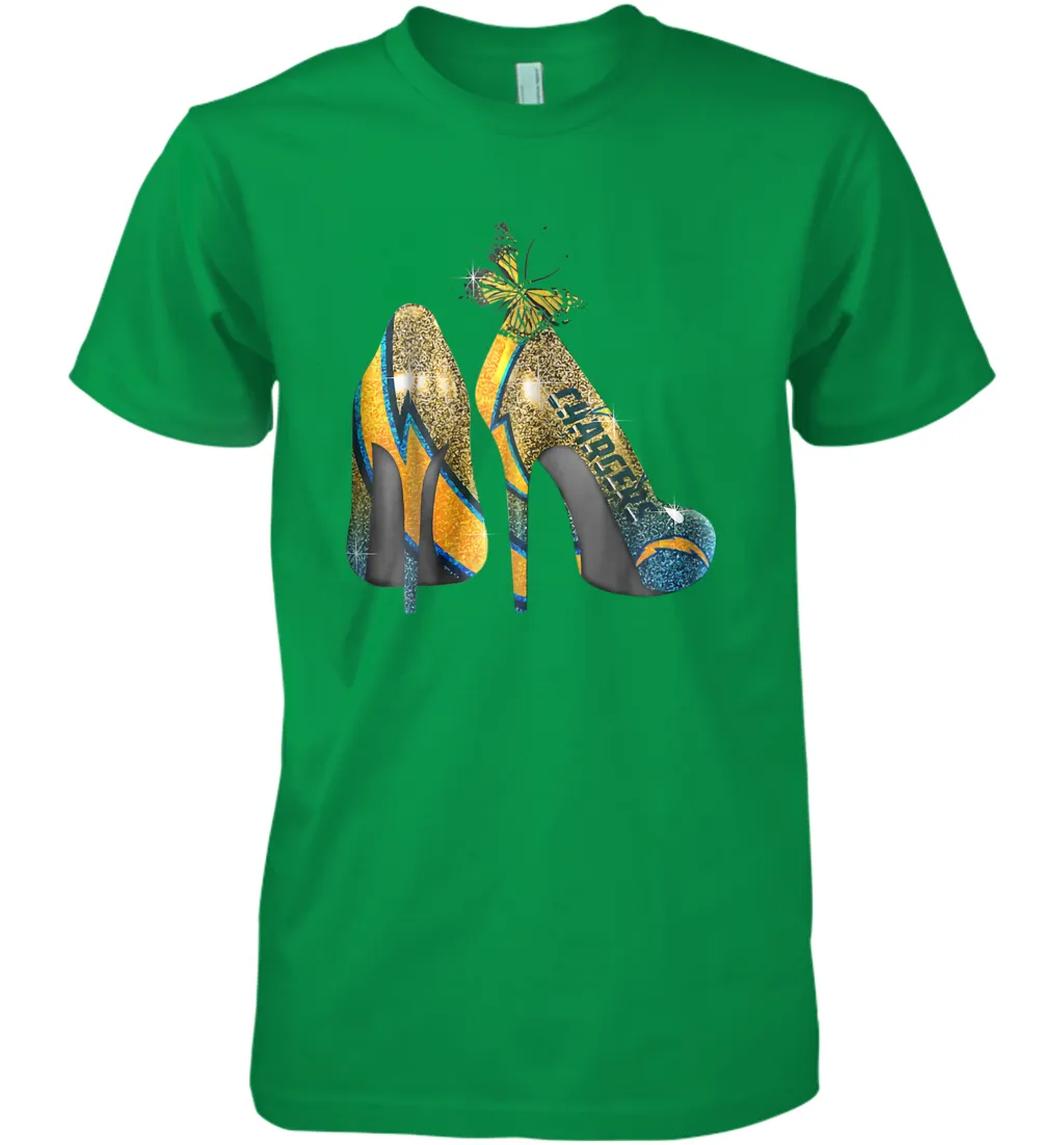 NFL Los Angeles Chargers High Heel Butterfly Rhinestone Men's Premium T-Shirt