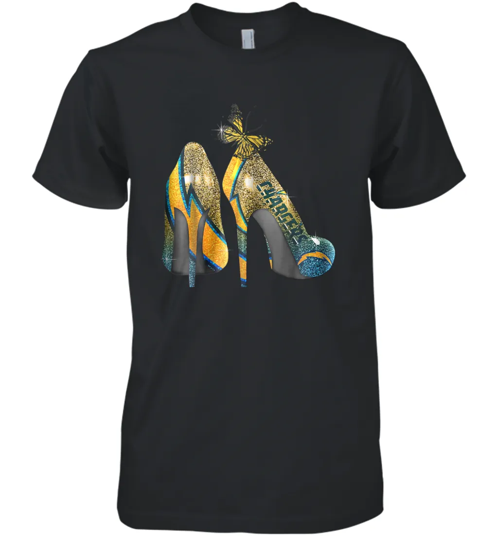 NFL Los Angeles Chargers High Heel Butterfly Rhinestone Men's Premium T-Shirt