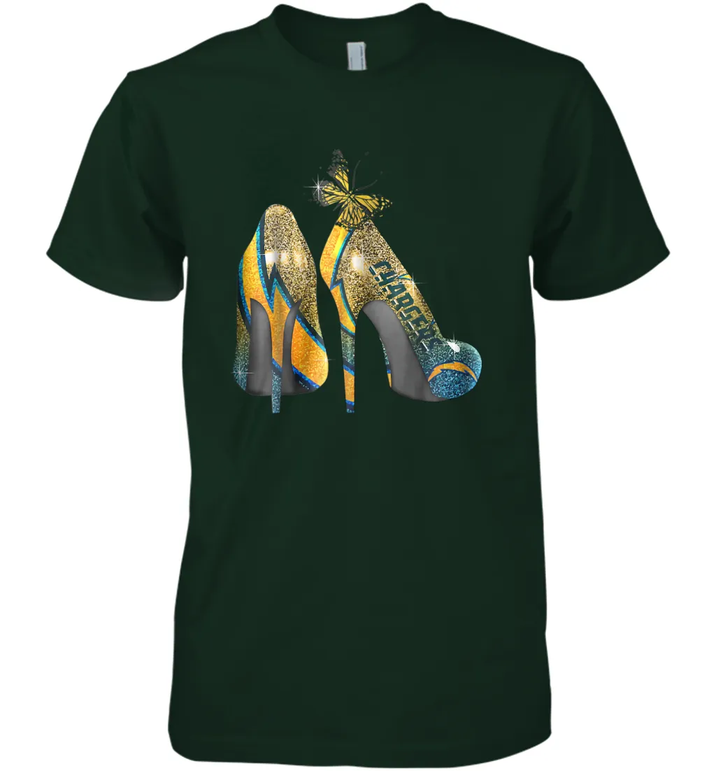 NFL Los Angeles Chargers High Heel Butterfly Rhinestone Men's Premium T-Shirt