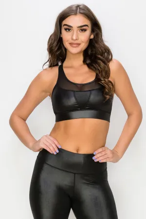 No Limits PU & Mesh Cutout Sports Bra