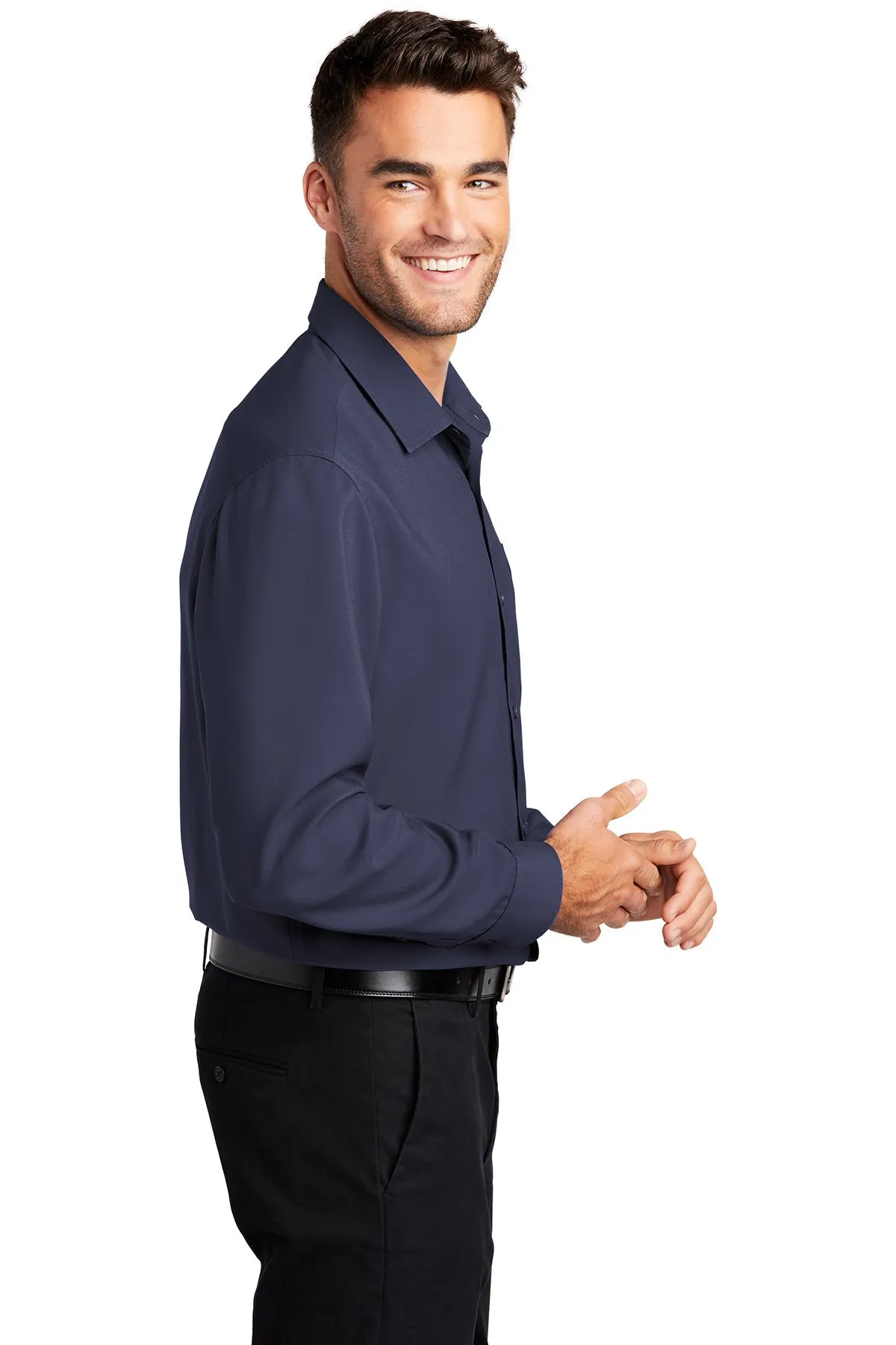 Port Authority Ladies Long Sleeve Performance Custom Staff Shirts, True Navy
