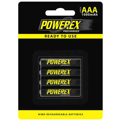 PowerEx PreCharged AAA Batteries (4-Pack) - 1000mAh, Ultra Low Self-Discharge