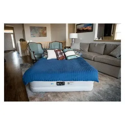 Serta Never Flat Fabric Series Raised with Internal Pump and Plush Air Mattress- 18" Queen (Beige)