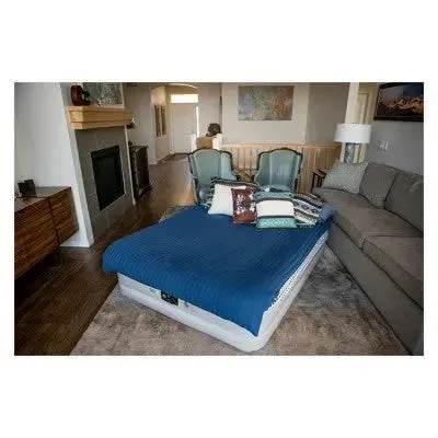 Serta Never Flat Fabric Series Raised with Internal Pump and Plush Air Mattress- 18" Queen (Beige)